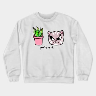 Evil Cat Threatens Plant Crewneck Sweatshirt